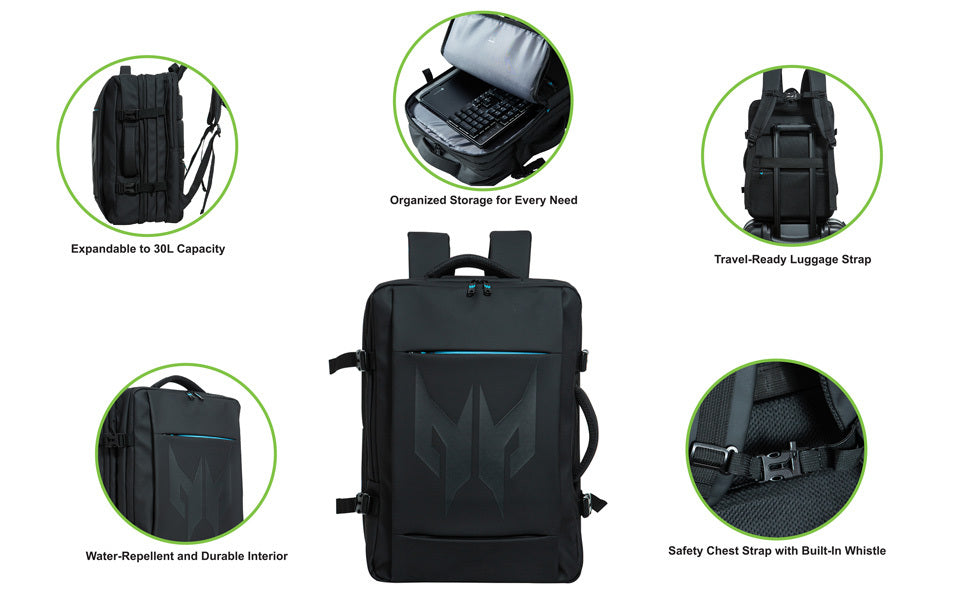 Ghiozdan Inteligent Acer Predator Robust 18-inch Backpack pentru Travel / Gaming 3-compartimente 30L