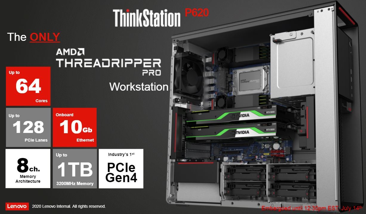 Desktop Lenovo ThinkStation P620 AMD Ryzen Threadripper PRO 3975WX 128GB Nvidia RTX 2080 SUPER 5TB
