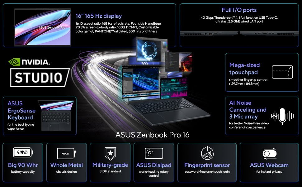 Laptop ASUS Zenbook Pro 16" 2.5K 165Hz i7-12650H 32GB Ram nVidia RTX 3070Ti 1TB SSD Asus Dial Win11 | ALIENSTORE