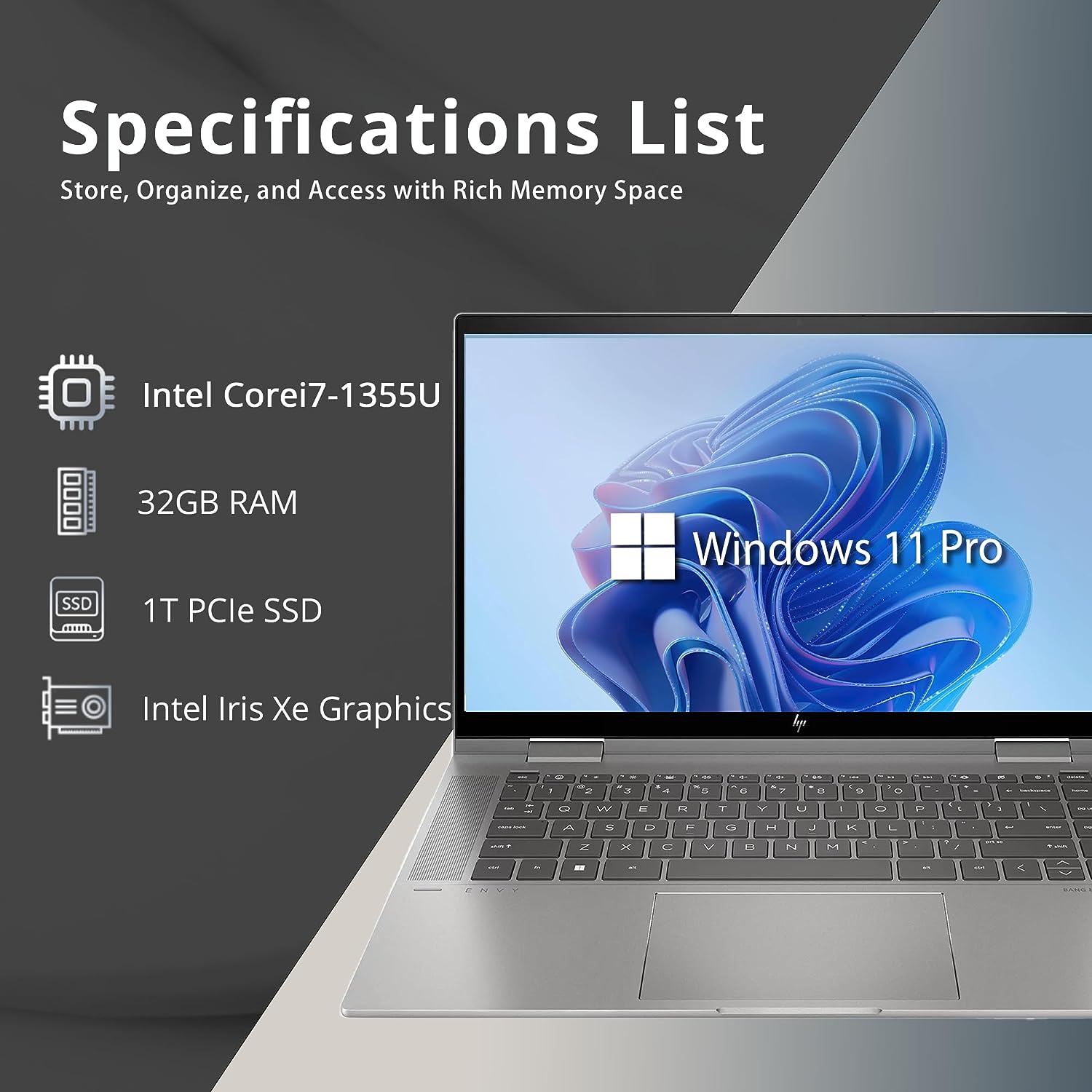 Laptop Ultrabook HP Envy x360 2-in-1 15.6" FHD Touch Intel i7-1355U 32GB Ram 1TB SSD Win11 | ALIENSTORE