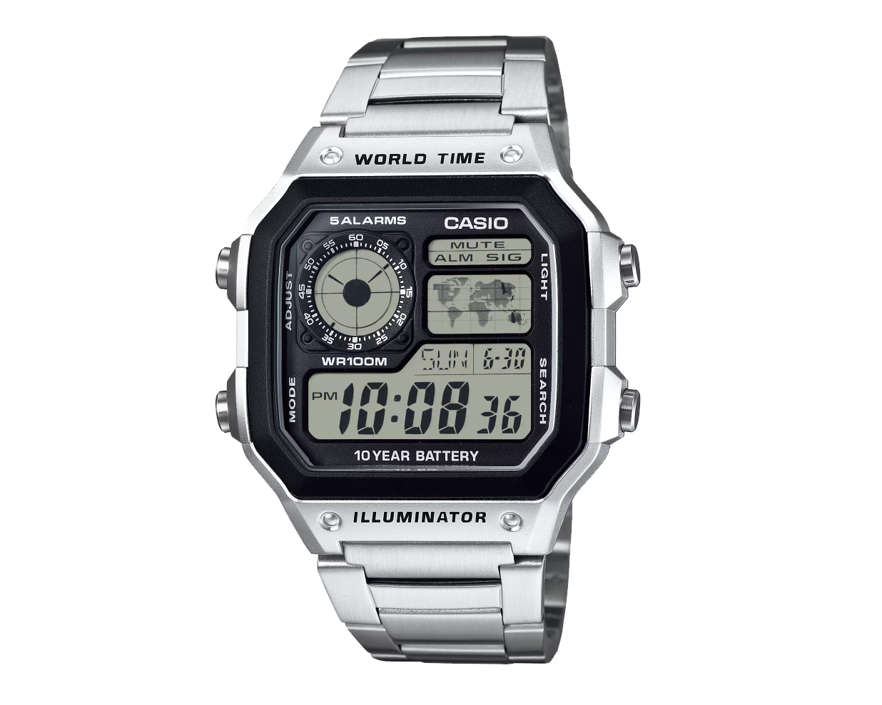 Ceas Digital Casio 100M Multi-Alarms World Map LED I AlienStore