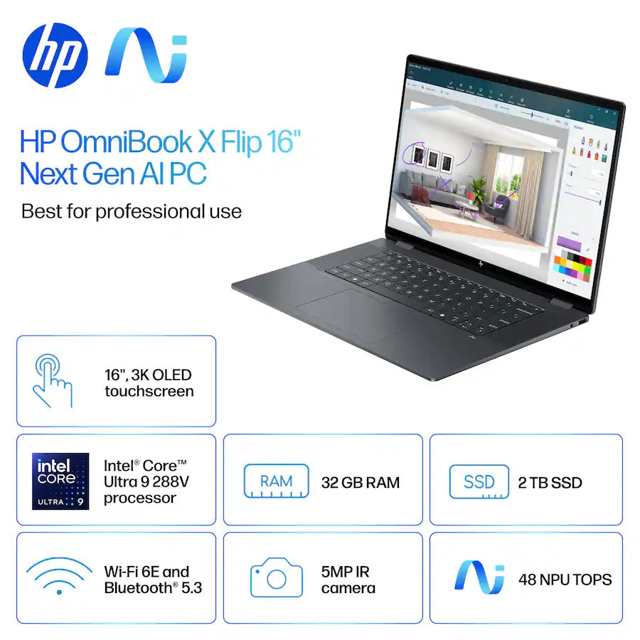 Laptop 2-in-1 HP Envy OmniBook X Flip 16" 3K OLED 120Hz Intel Ultra 9 288V 32GB Ram 2TB SSD Win11