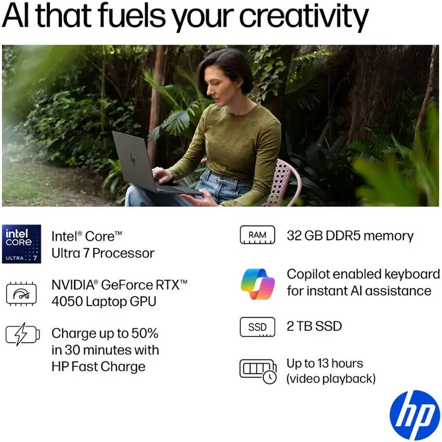 Laptop HP Envy OmniBook X 16" 2K OLED 120Hz Intel Ultra 7 255H 32GB Ram Nvidia RTX 4050 2TB SSD Win11