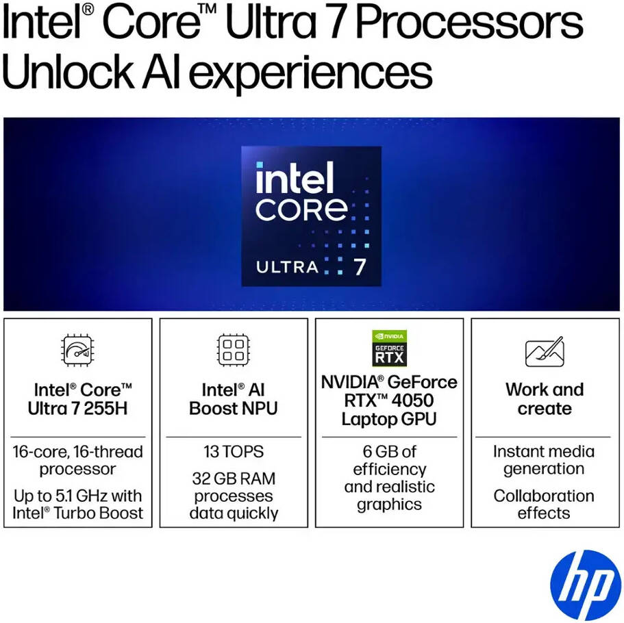 Laptop HP Envy OmniBook X 16" 2K OLED 120Hz Intel Ultra 7 255H 32GB Ram Nvidia RTX 4050 2TB SSD Win11