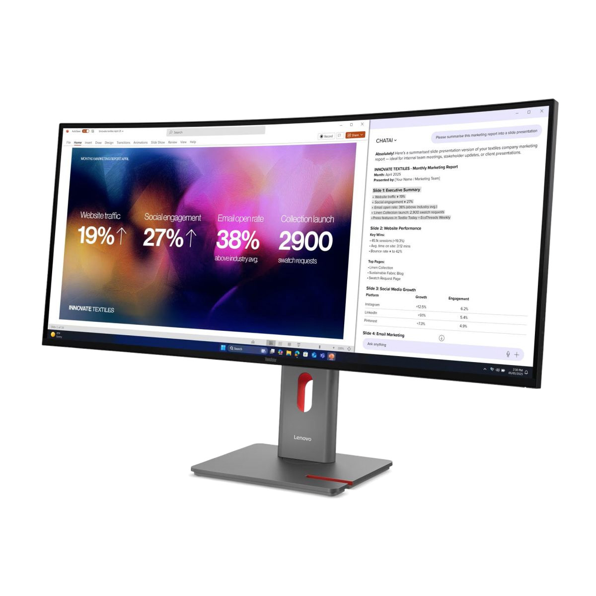 Monitor Curbat 39.7-inch 5K Lenovo ThinkVision P40W-20 5120 x 2160 120Hz 21:9 Thunderbolt 4