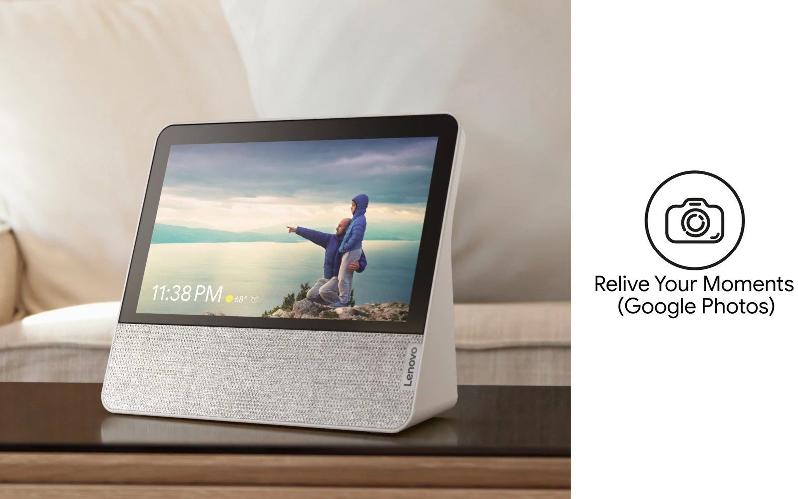 Ceas inteligent Lenovo Smart Display 7" cu comenzi vocale Google Assistant